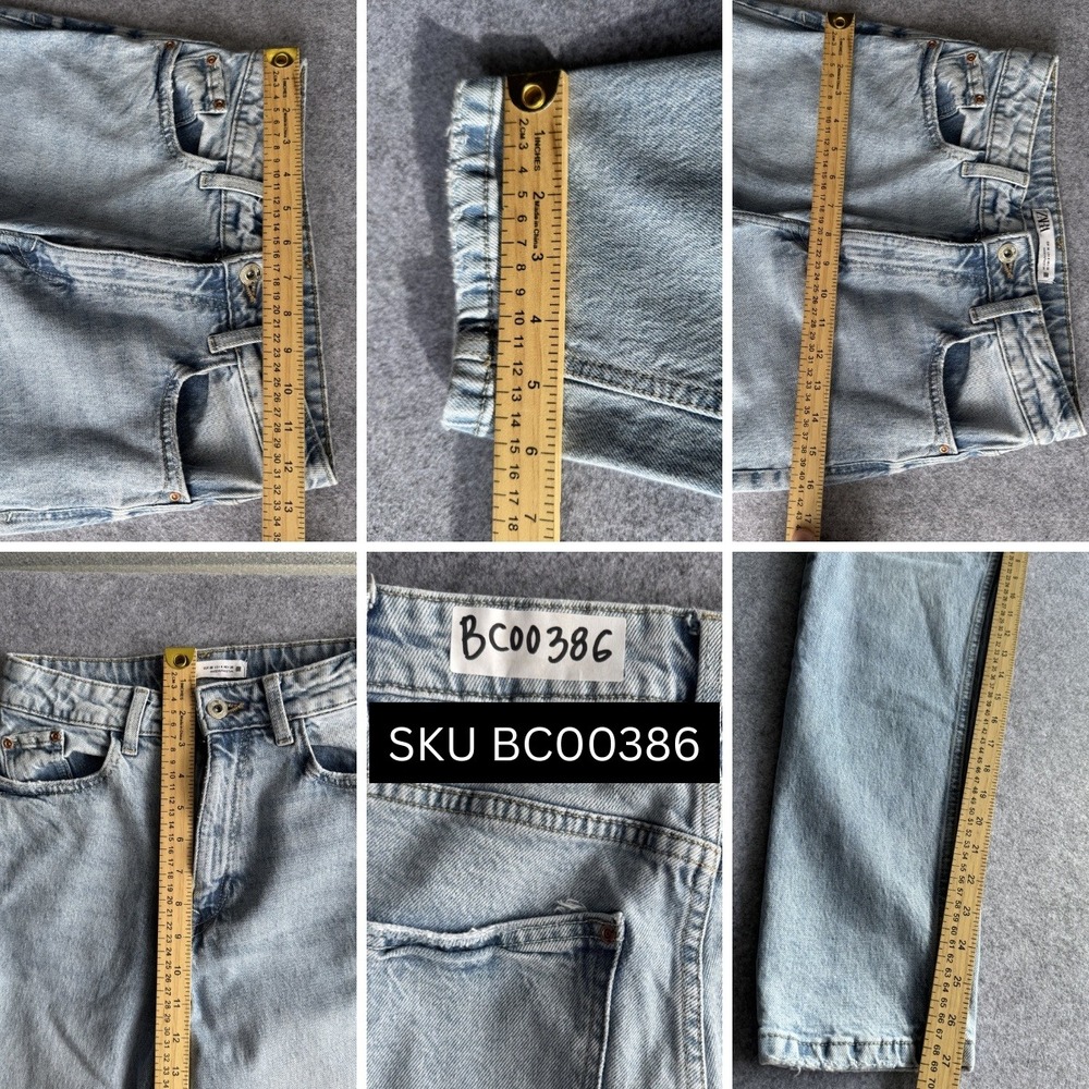 Zara High Rise Straight Leg Jeans Size 4 Light Wash Distressed Hem - Picture 6 of 12
